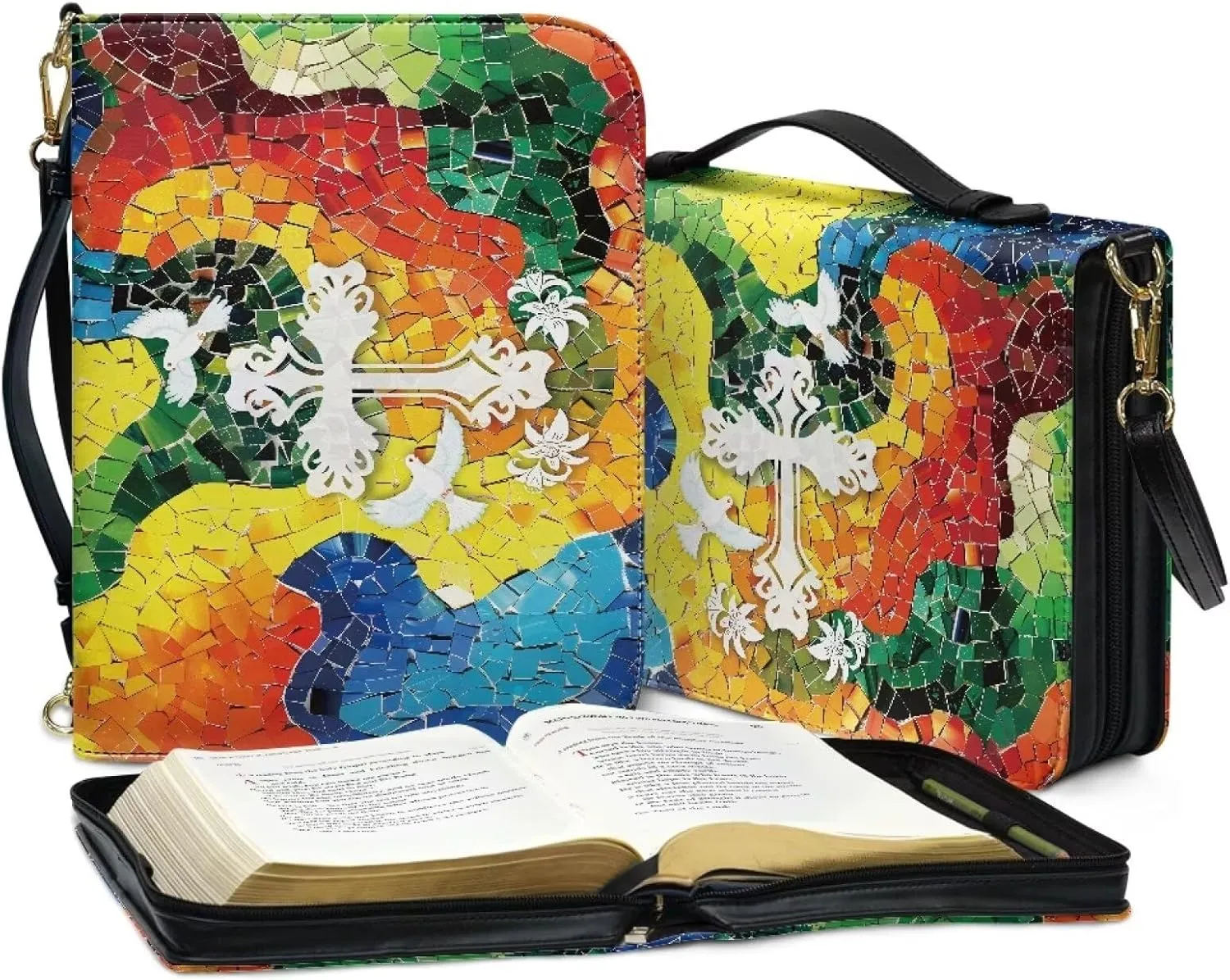 Personalized PU Bible Cover with Strap Church Book Cover,Custom Carrying Bible Case Bible Protective