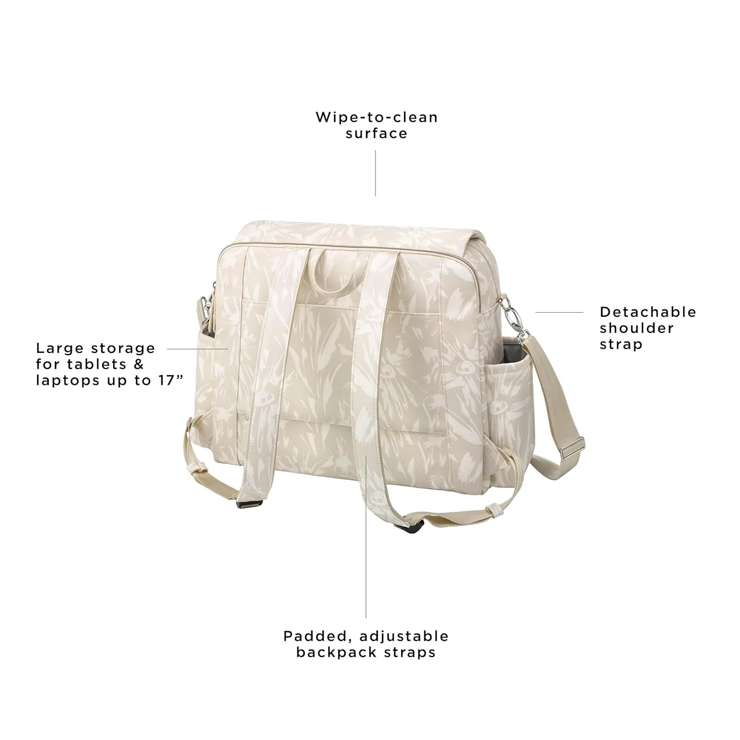 Petunia Pickle Bottom Boxy Backpack Deluxe, Diaper Bag for Parents, Stylish Baby Bag, Spacious Backpack for On-The-Go Moms (Linen Blossoms)