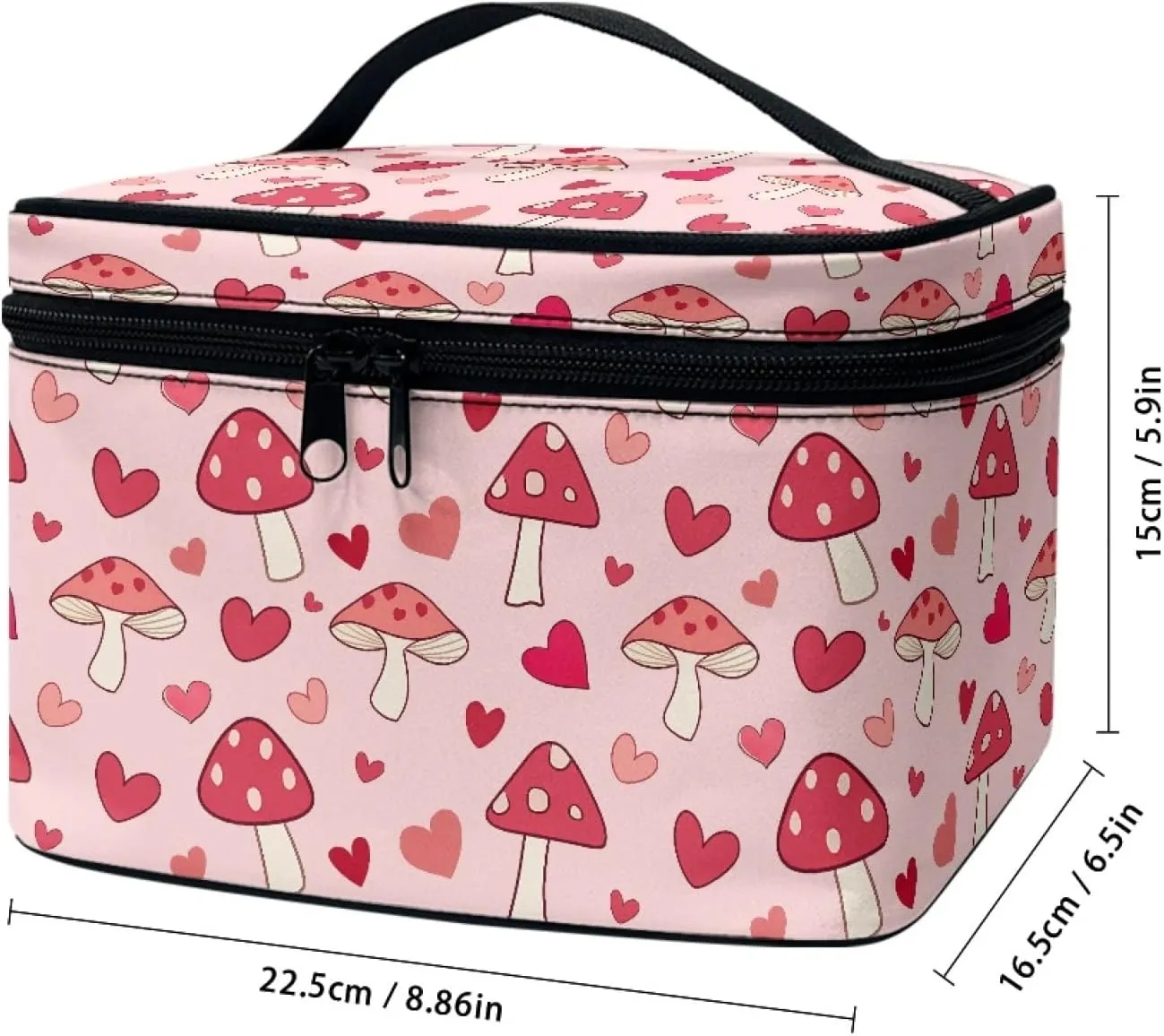 Pink Mushroom Professional Makeup Organizer  Large Travel Makeup Bag with 5 Brush Pockets & Zippered Compartment | Polyester Makeup Bags for Women