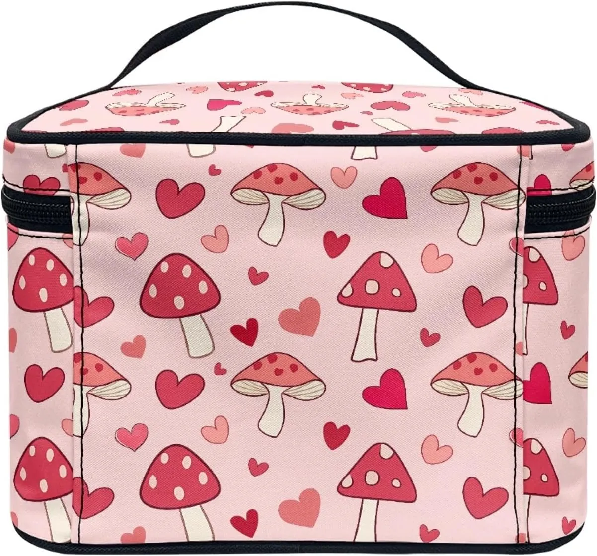 Pink Mushroom Professional Makeup Organizer  Large Travel Makeup Bag with 5 Brush Pockets & Zippered Compartment | Polyester Makeup Bags for Women