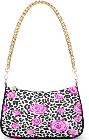 Pink Roses Leopart Print Small Bag, Crossbody Bags for Women Trendy