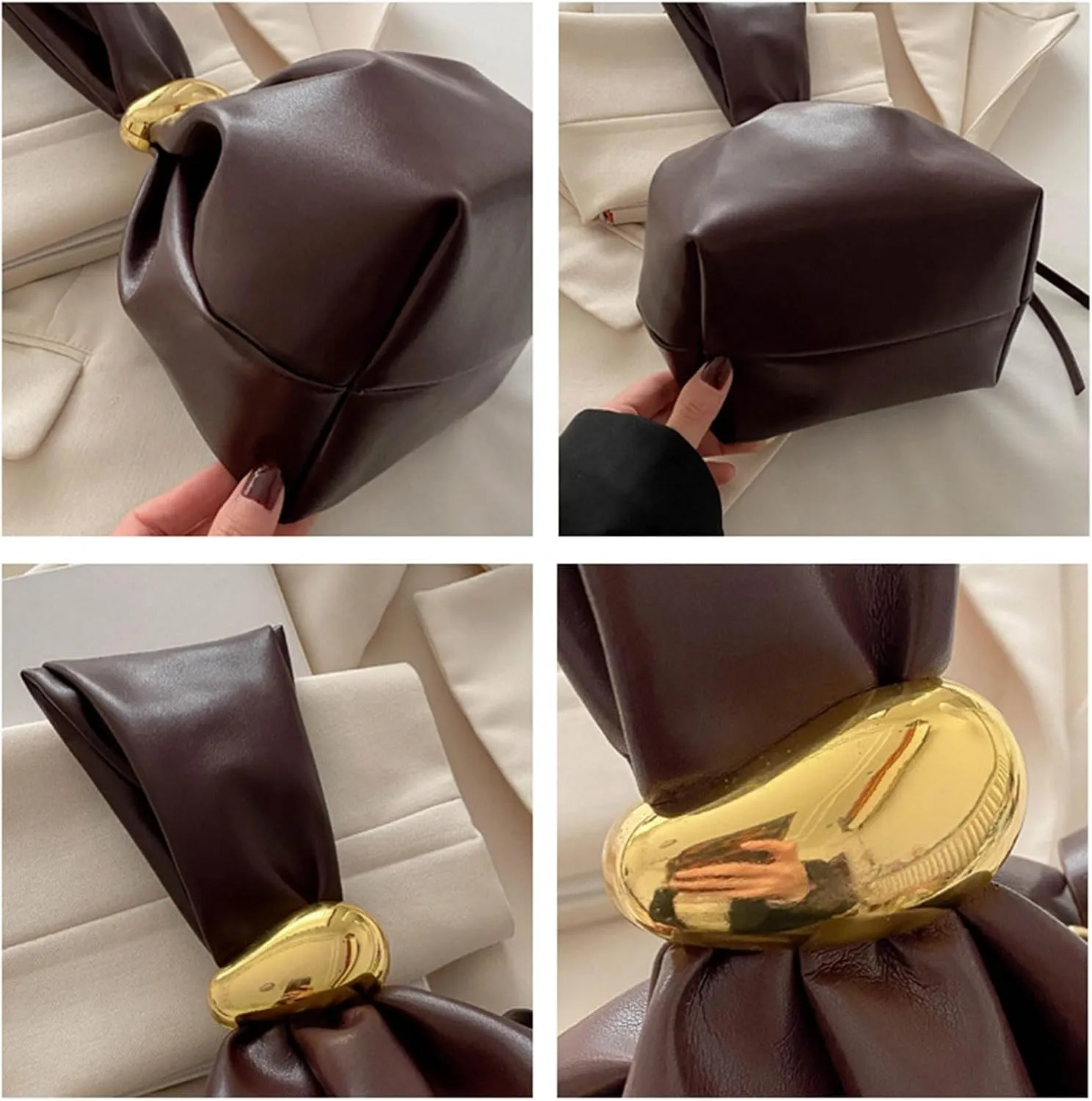Pleated Bucket Bag for Women Elegant PU Leather Handbag Casual Evening Purse Top Handle Bag with Spacious Interior