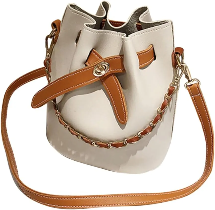 Pleated Bucket Bag for Women Stylish Pu Drawstring Shoulder Bag Storage Compartment for Travel Work Daily Use