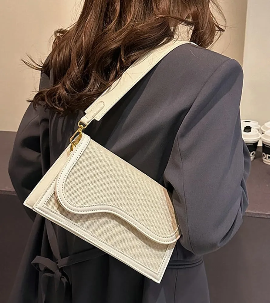 PU and Canvas Bag for Women Trendy Shoulder Purses Handbag Chic Crossbody Hobo Bag with Removable Strap