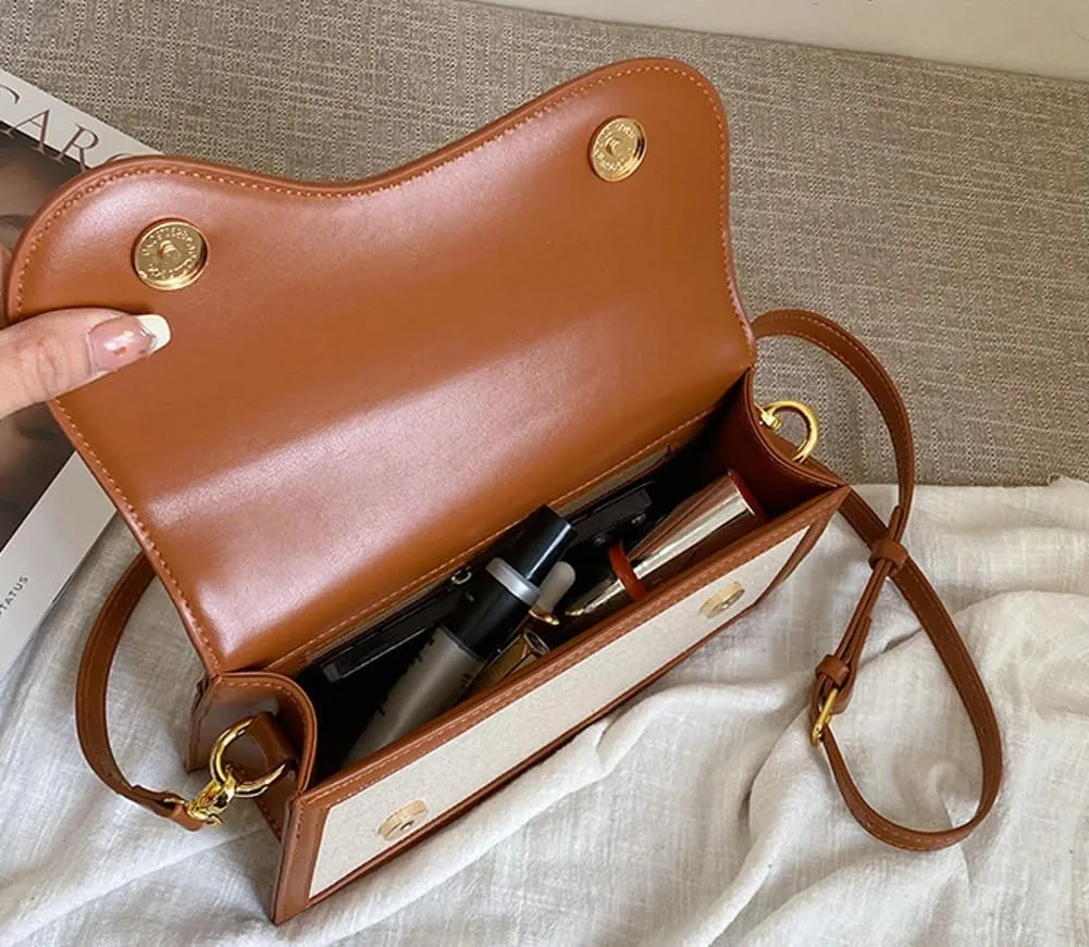 PU and Canvas Bag for Women Trendy Shoulder Purses Handbag Chic Crossbody Hobo Bag with Removable Strap