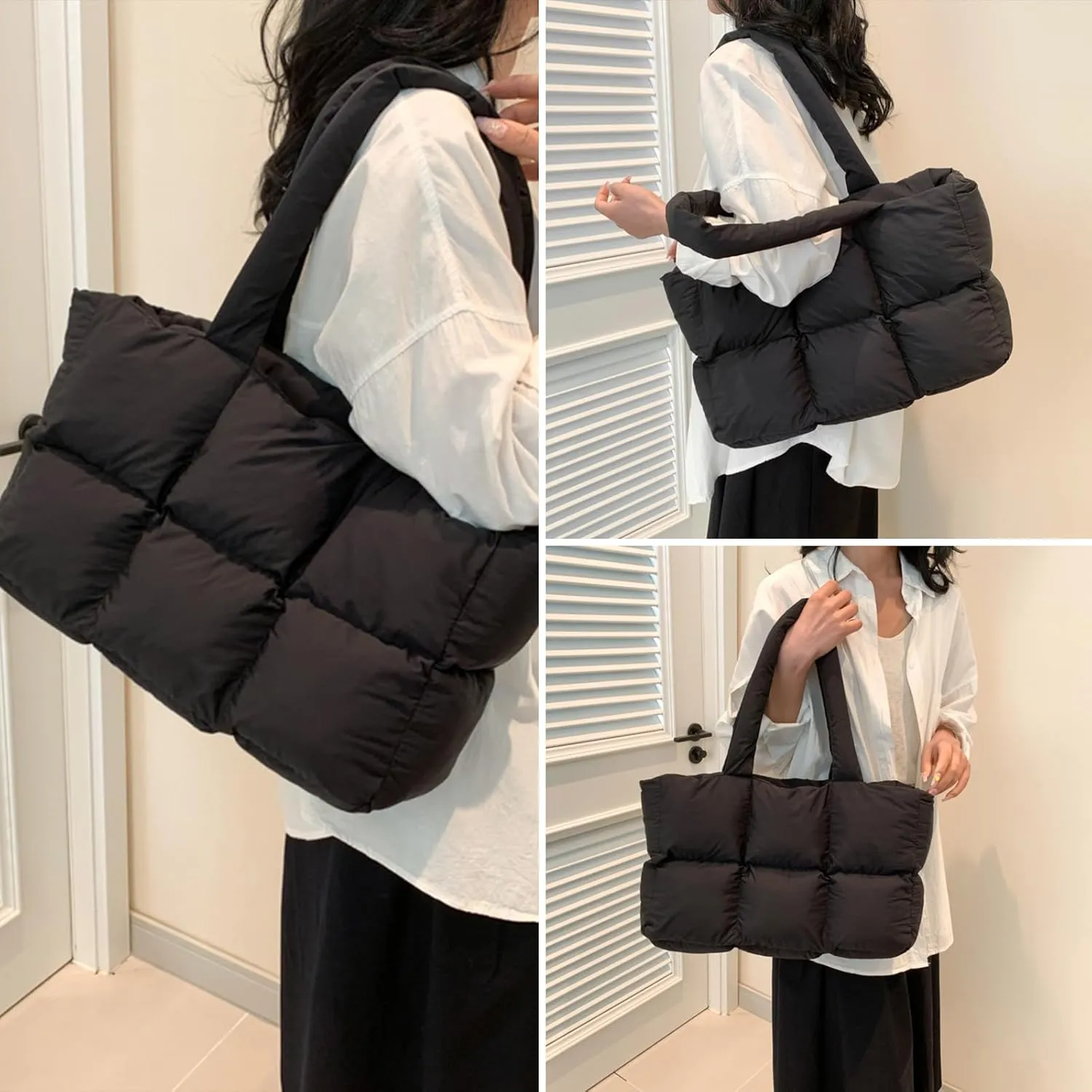 Puffer Tote Bag Puffy Bags for Women Quilted Handbags Lightweight Puffer Shoulder Bag