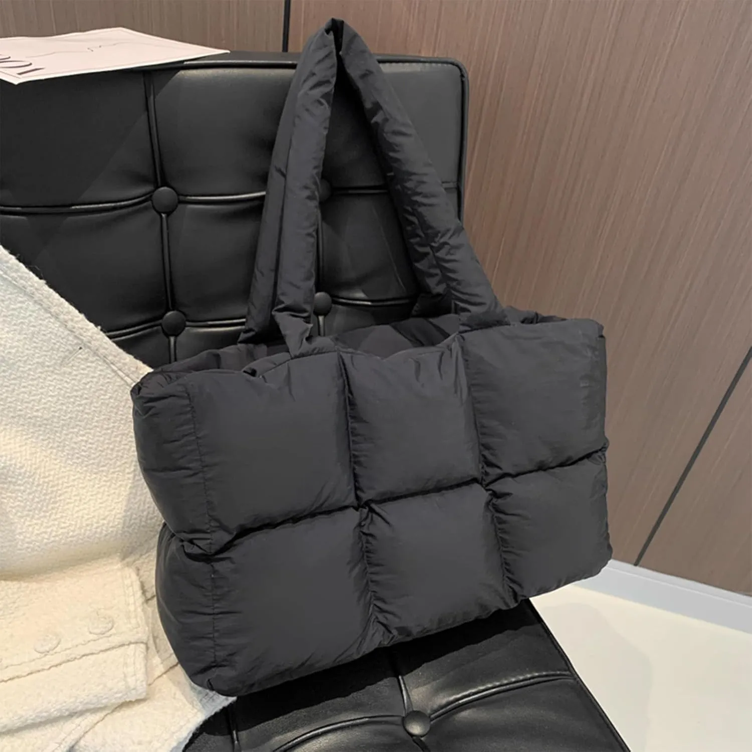 Puffer Tote Bag Puffy Bags for Women Quilted Handbags Lightweight Puffer Shoulder Bag