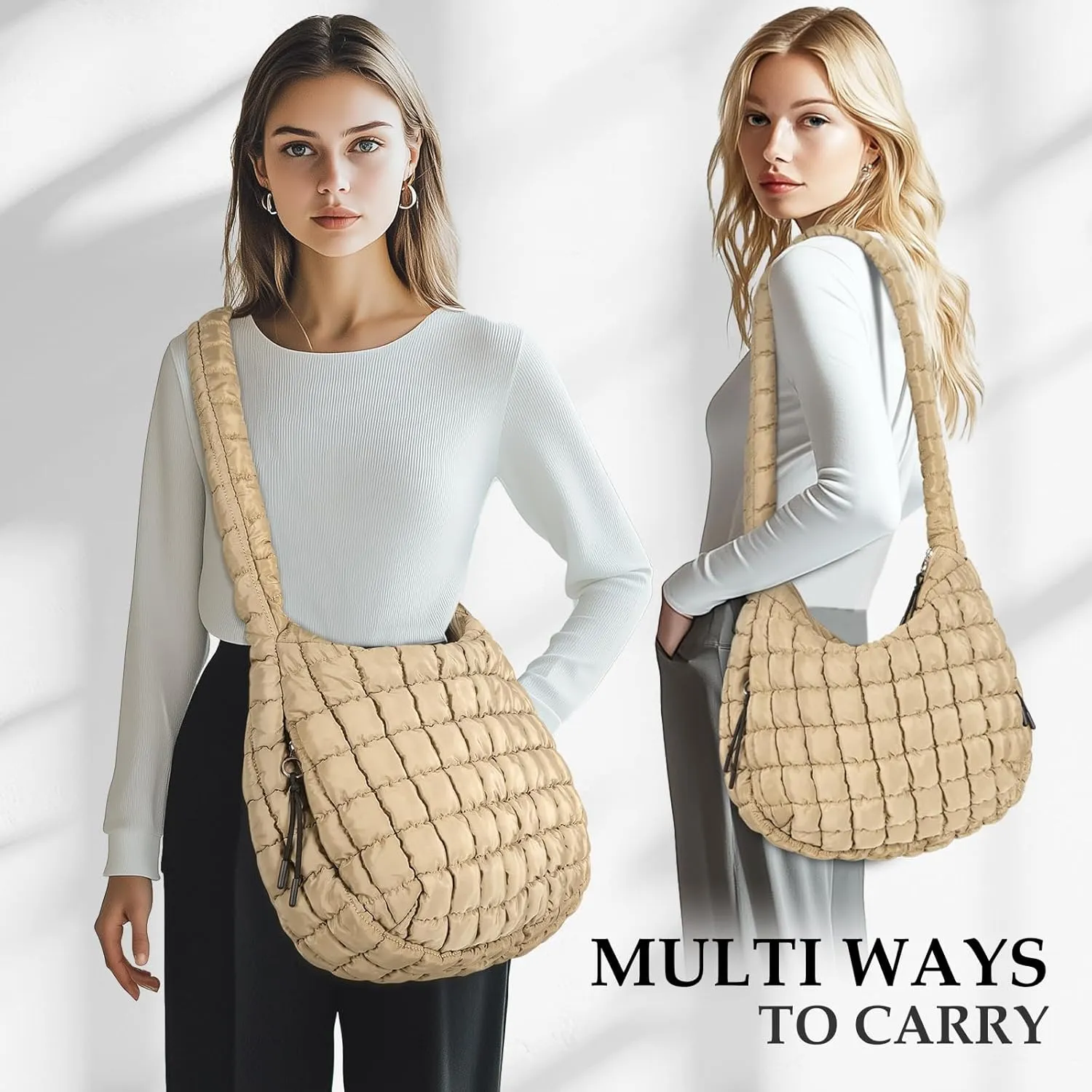 Puffer Tote Bag Quilted Carryall Bag Crossbody Bag Puffy Shoulder Bag for Women Lightweight Hobo Bags