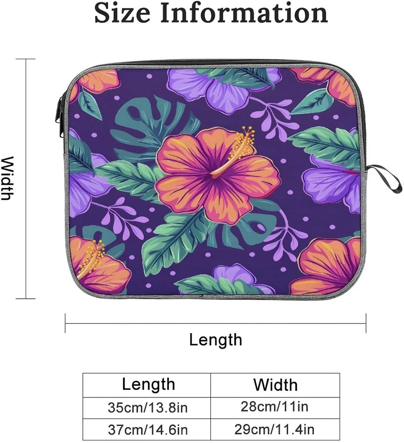 Purple Tropical Hibiscus Flower Laptop Sleeve Notebook Computer Pocket Case Tablet Briefcase Carrying Bag Protective Case 13inch