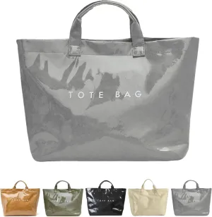 PVC Tote Bags for Women Letter Print Kraft Paper Plastic Tote Bags with Handles Clear Plastic Handbag Shopping Bag