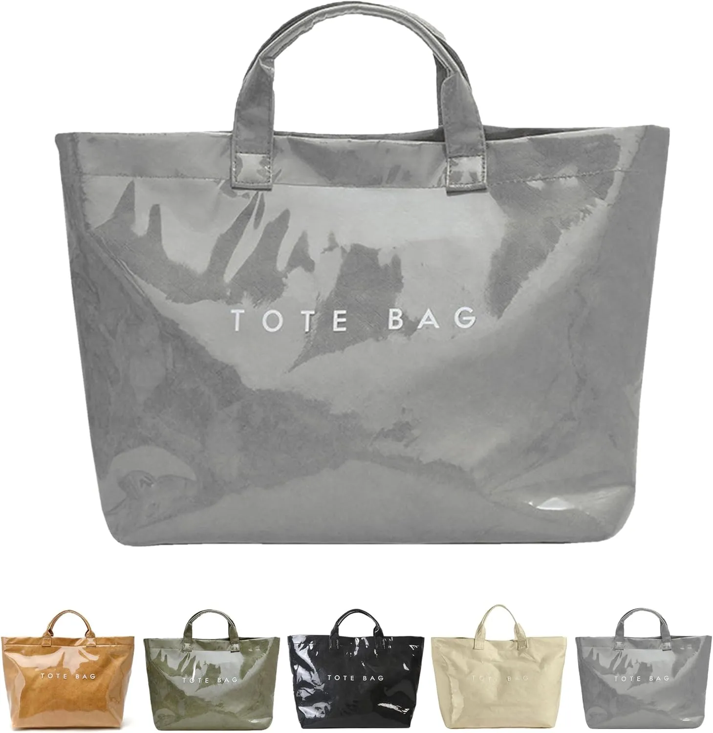 PVC Tote Bags for Women Letter Print Kraft Paper Plastic Tote Bags with Handles Clear Plastic Handbag Shopping Bag