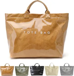 PVC Tote Bags for Women Letter Print Kraft Paper Plastic Tote Bags with Handles Clear Plastic Handbag Shopping Bag