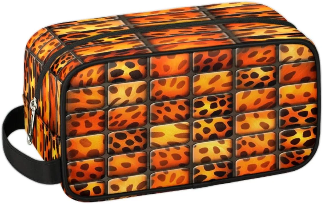 QsirBC Adorable Leopard Prints Theme Toiletry Bag for Men Travel Makeup Organizer Mens Shaving Kit Bag Traveling Cosmetic Bags for Toiletries Accessories