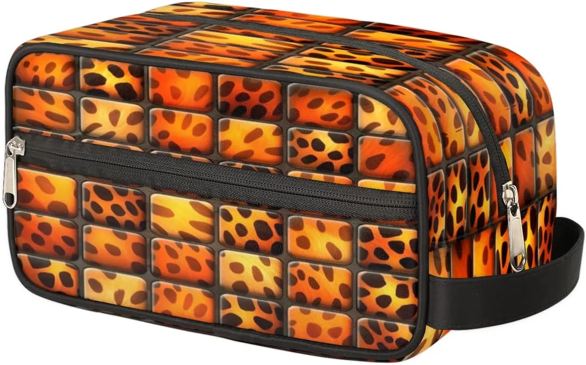 QsirBC Adorable Leopard Prints Theme Toiletry Bag for Men Travel Makeup Organizer Mens Shaving Kit Bag Traveling Cosmetic Bags for Toiletries Accessories
