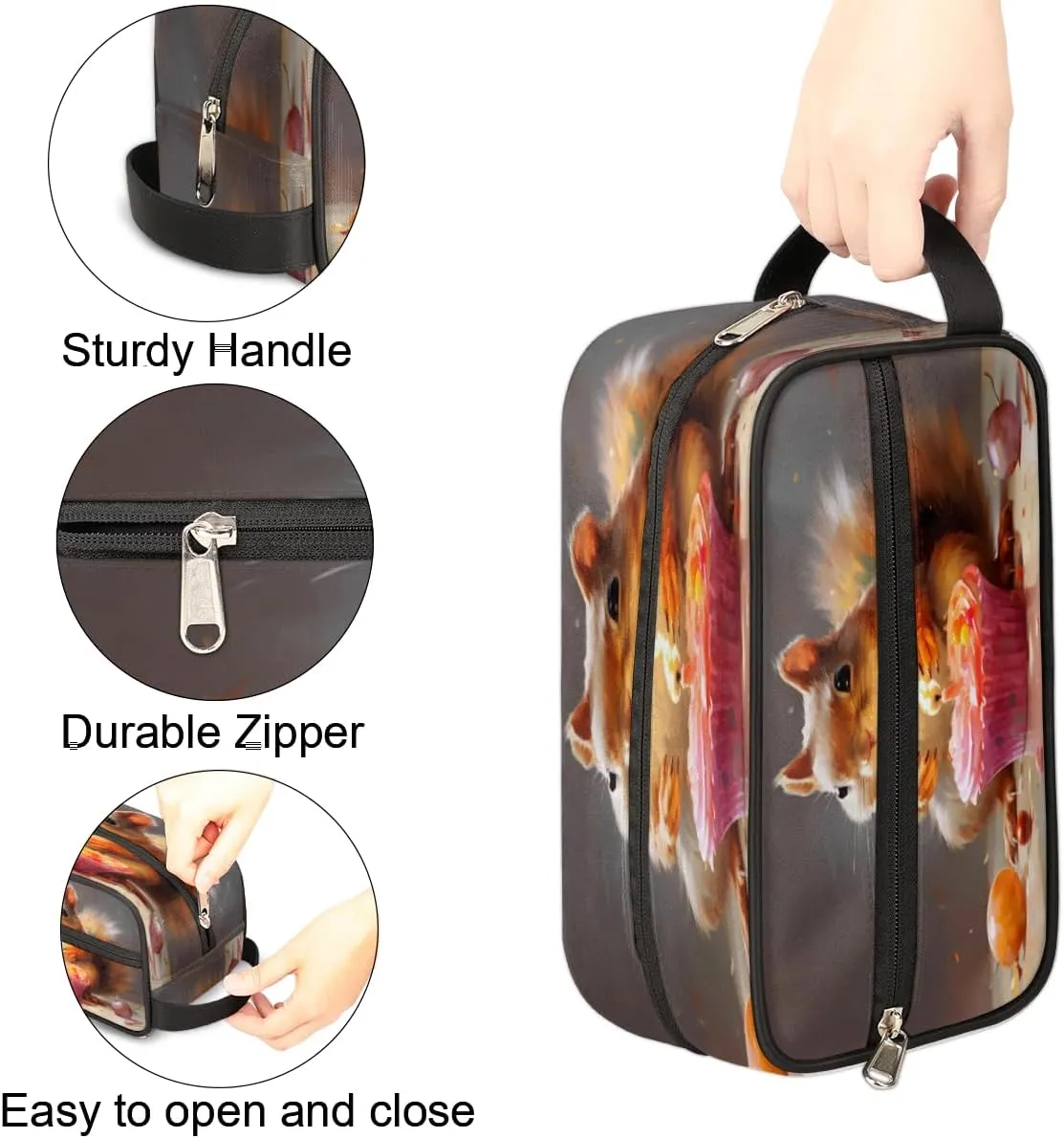 QsirBC Squirrel Adorable Texture Toiletry Bag for Men Travel Makeup Organizer Mens Shaving Kit Bag Traveling Cosmetic Bags for Toiletries Accessories