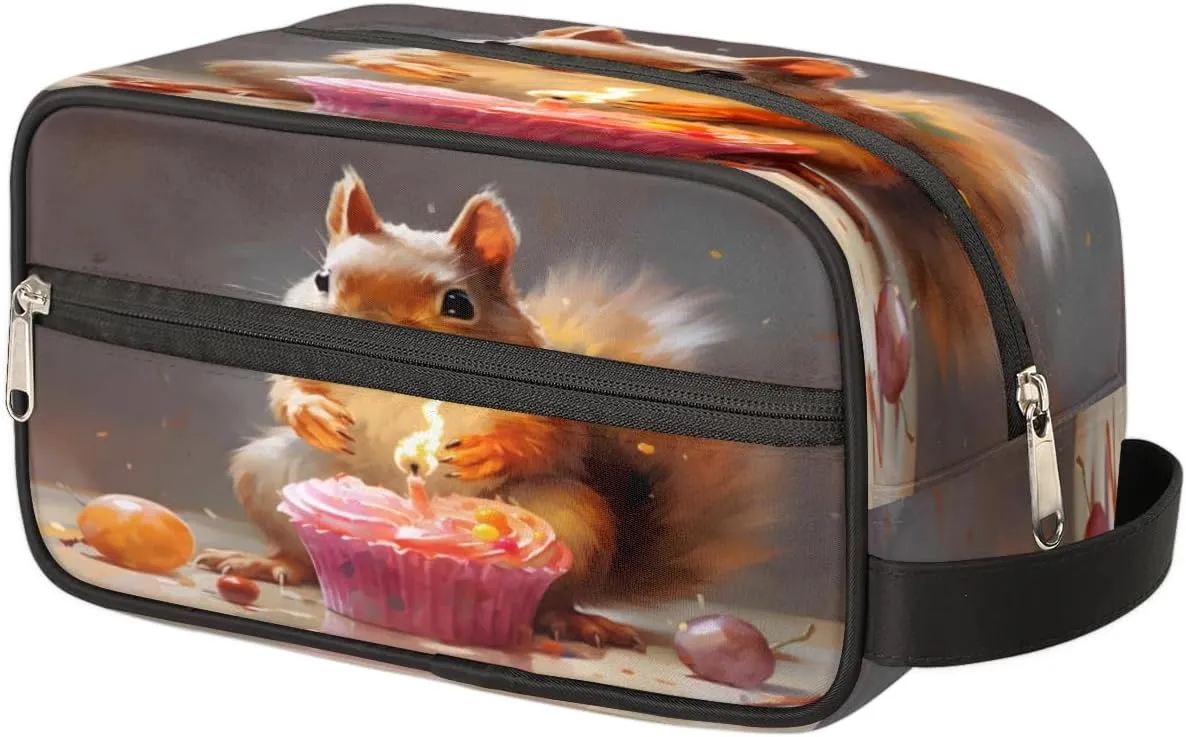 QsirBC Squirrel Adorable Texture Toiletry Bag for Men Travel Makeup Organizer Mens Shaving Kit Bag Traveling Cosmetic Bags for Toiletries Accessories