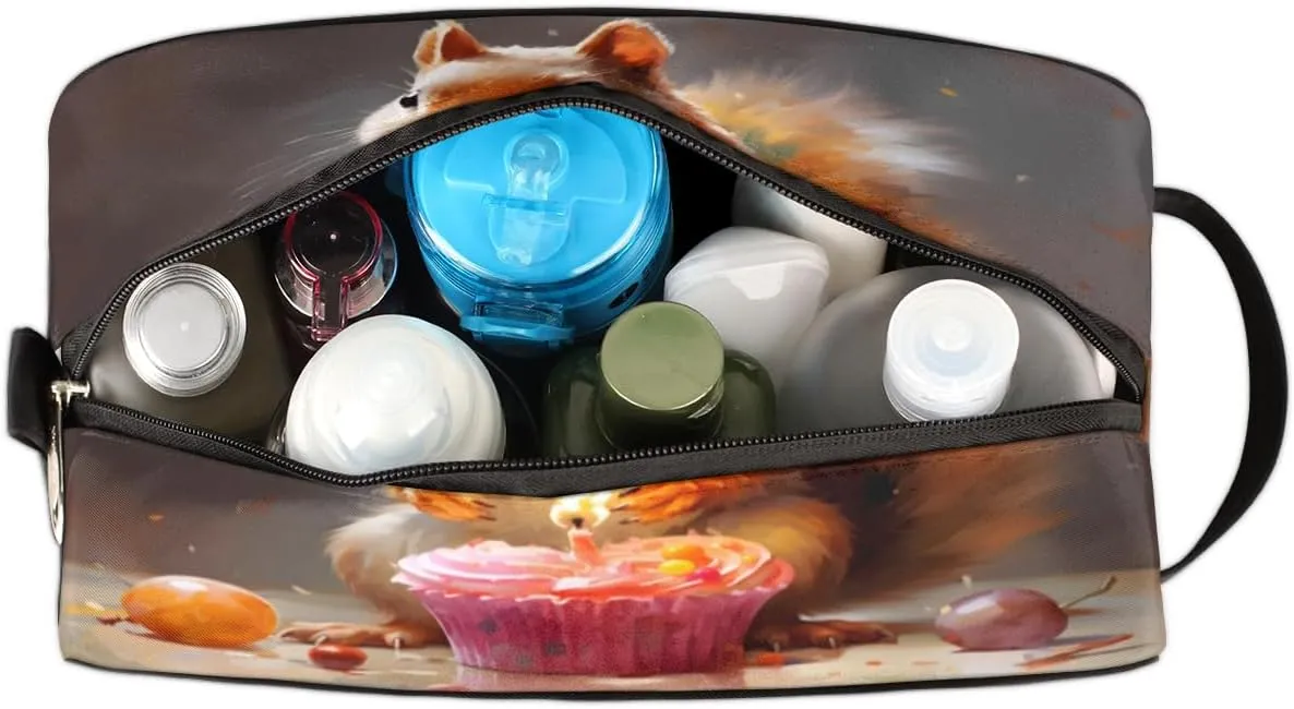 QsirBC Squirrel Adorable Texture Toiletry Bag for Men Travel Makeup Organizer Mens Shaving Kit Bag Traveling Cosmetic Bags for Toiletries Accessories