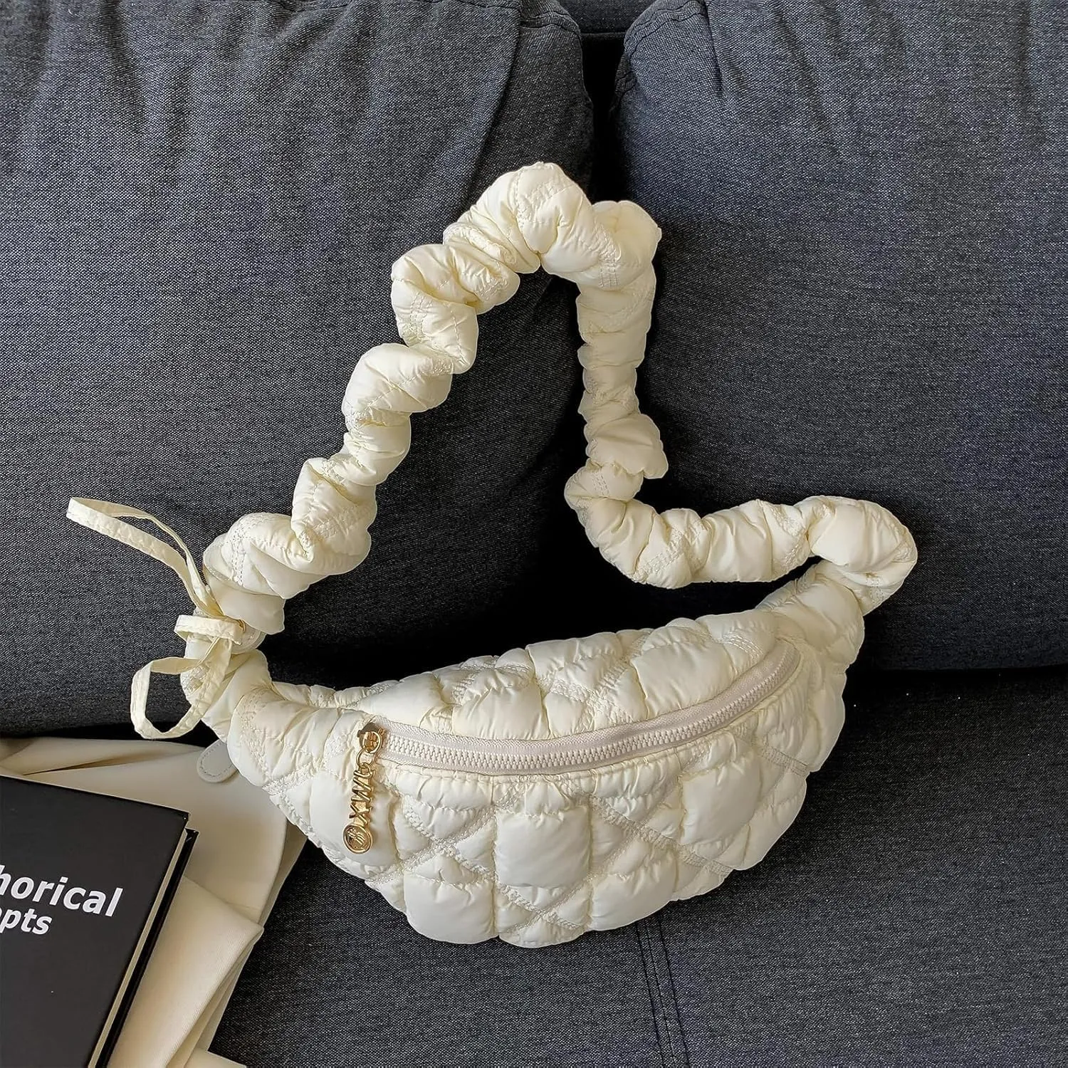 Quilted Crossbody Bags for Women Small Soft Lightweight Fanny Packs Quilted Padding Shoulder Handbag Hobo Bag