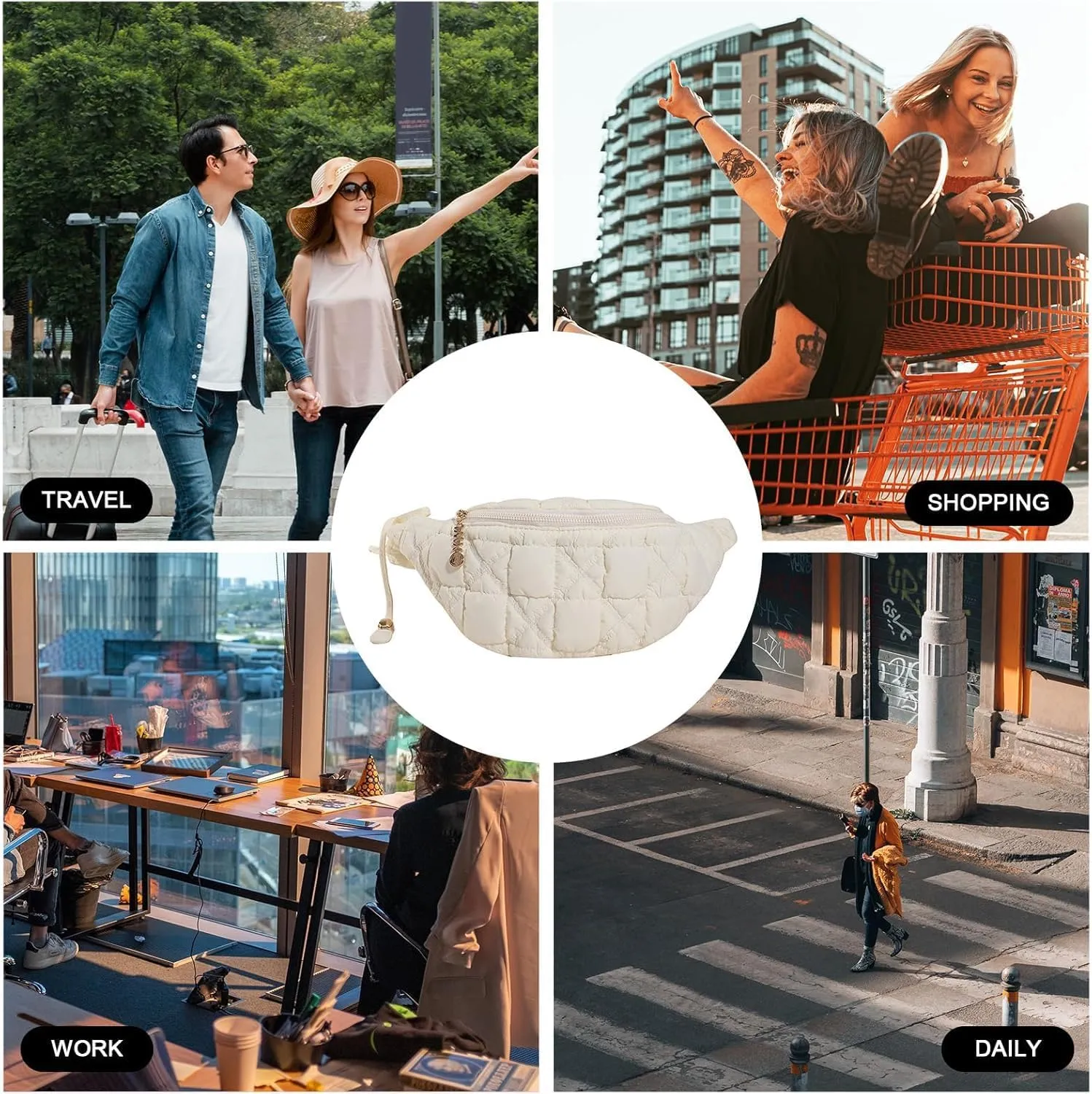 Quilted Crossbody Bags for Women Small Soft Lightweight Fanny Packs Quilted Padding Shoulder Handbag Hobo Bag