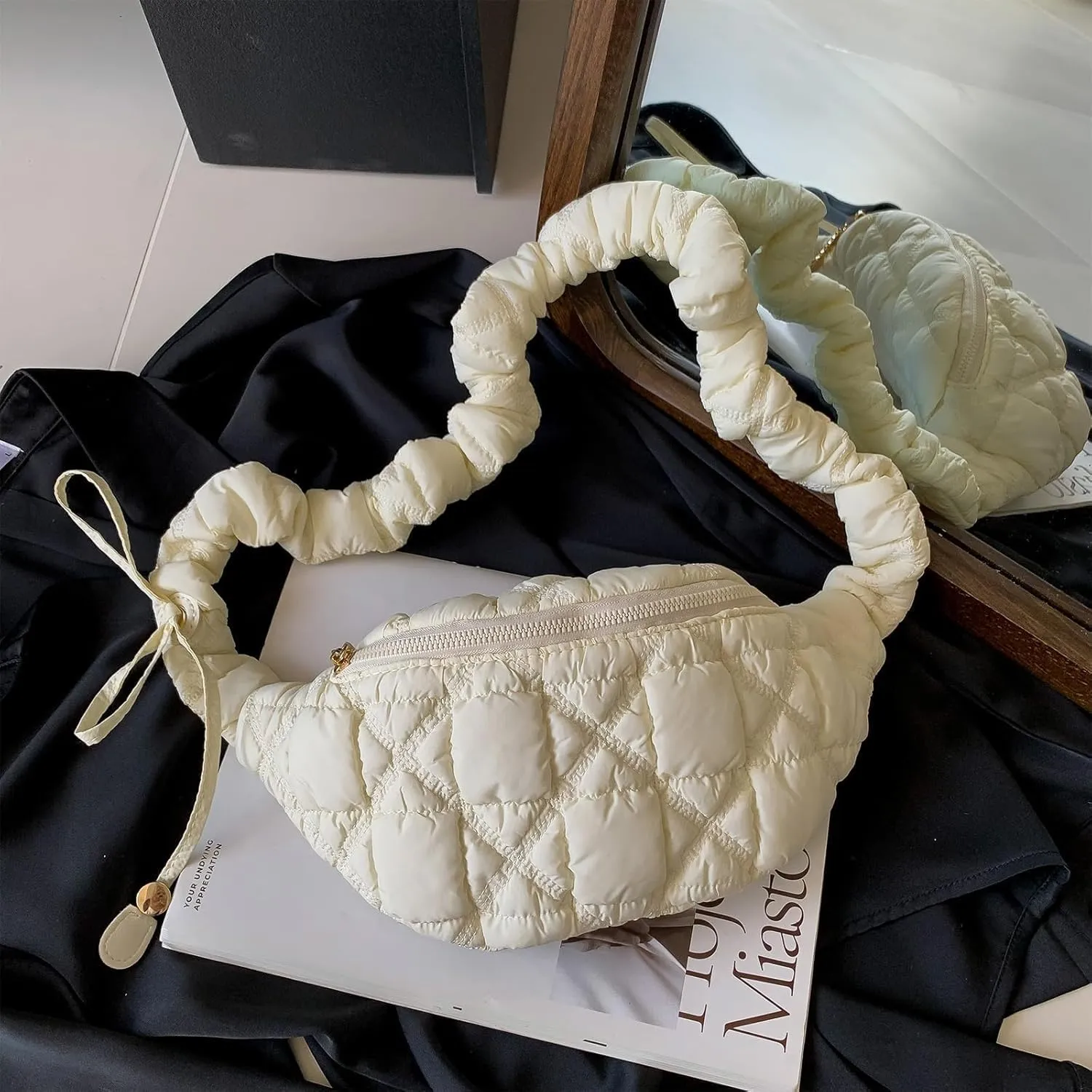 Quilted Crossbody Bags for Women Small Soft Lightweight Fanny Packs Quilted Padding Shoulder Handbag Hobo Bag