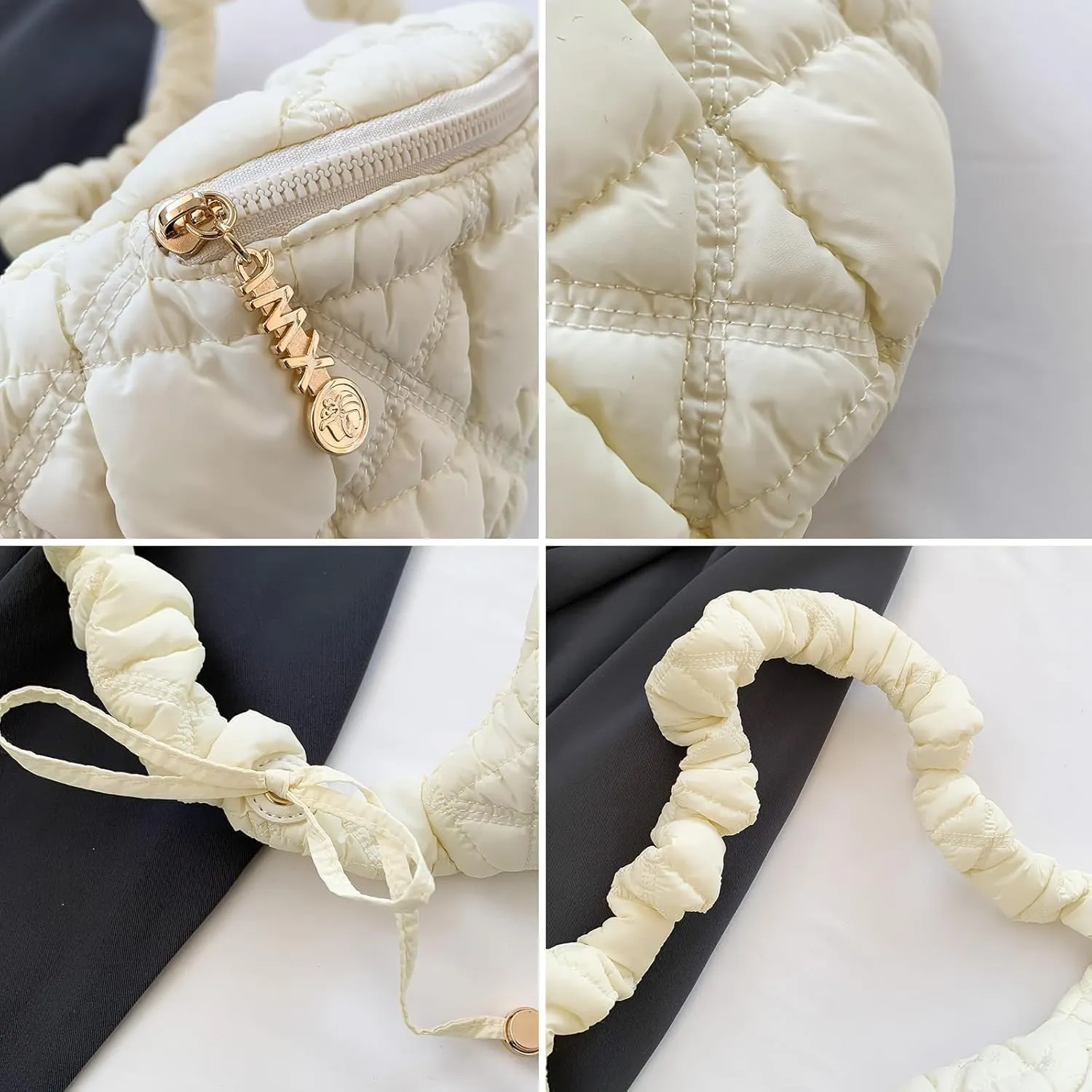 Quilted Crossbody Bags for Women Small Soft Lightweight Fanny Packs Quilted Padding Shoulder Handbag Hobo Bag