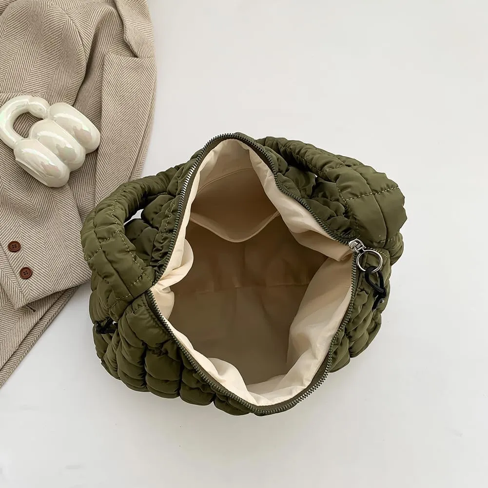 Quilted Puffer Tote Bag, Lightweight Tote Shoulder Bags with Zipper, Large Nylon Hobo Bag Soft Puffer Crossbody Bags