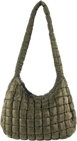 Quilted Puffer Tote Bag, Lightweight Tote Shoulder Bags with Zipper, Large Nylon Hobo Bag Soft Puffer Crossbody Bags