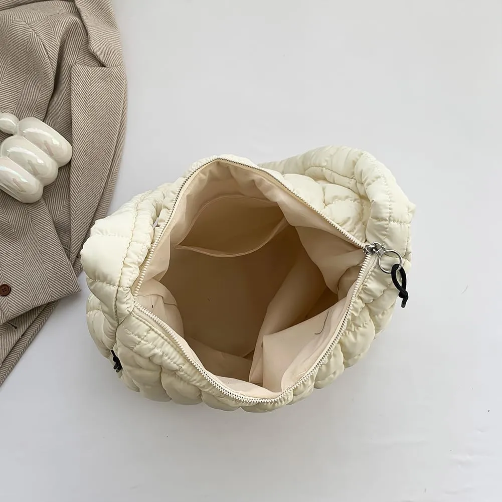 Quilted Puffer Tote Bag, Lightweight Tote Shoulder Bags with Zipper, Large Nylon Hobo Bag Soft Puffer Crossbody Bags