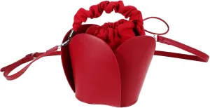 Red Fake Leather Mini Bucket Bag with Drawstring Closure Stylish Handbag for Casual Outings and Parties for Women