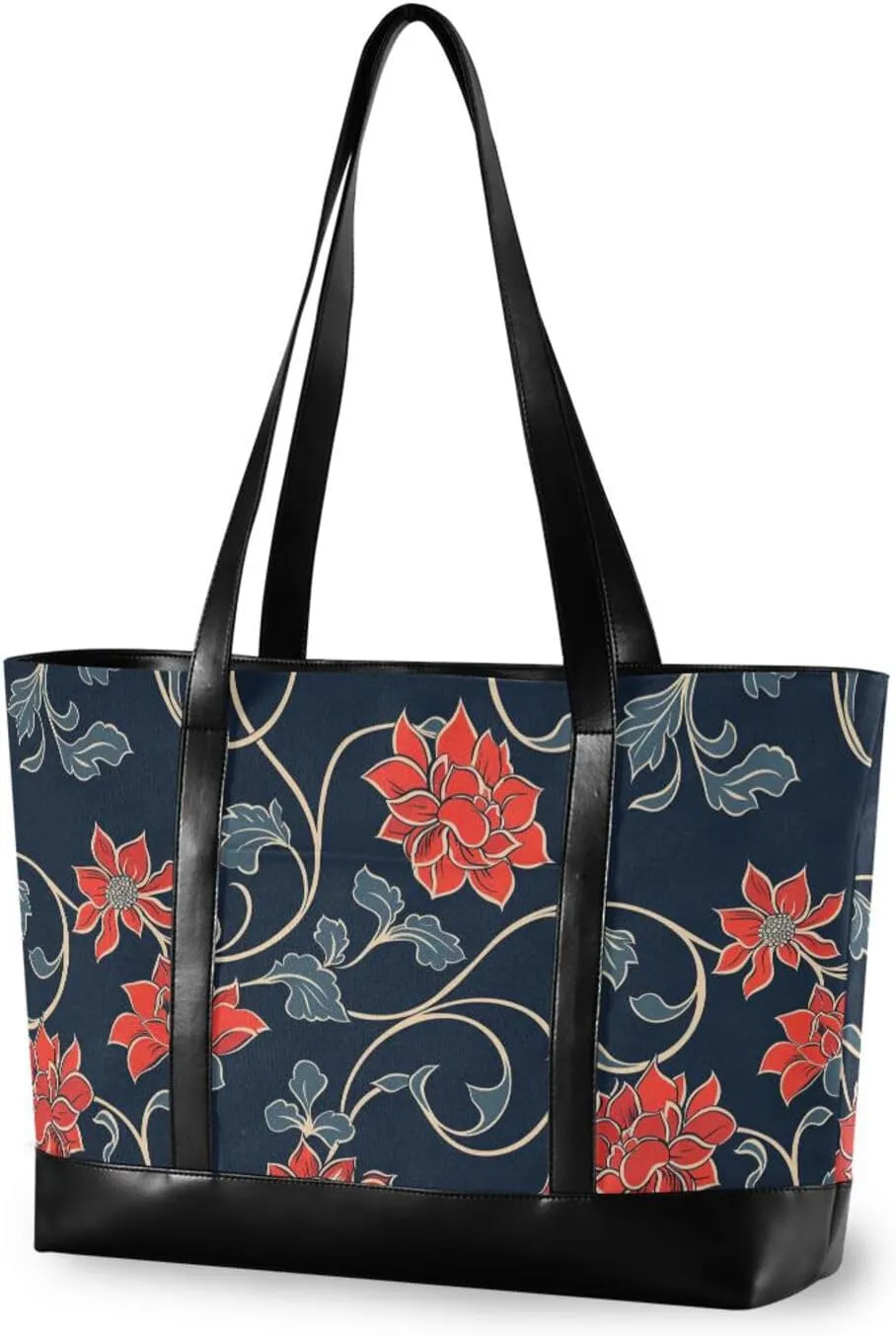 Red Traditional Floral Design simple work bag for women professional with zipper womens tote for travel with Travel Gym Vacation cartera para laptop de mujer