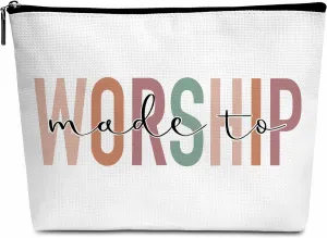 Religious Christian Gifts, Made to Worship Makeup Bag, Personalized Encouragement Gift for Christian Woman Friend Coworker Besties-B11