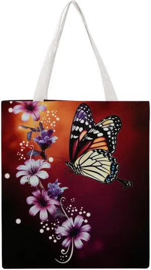 Reusable Grocery Bags Flower And Butterfly Shopping Bag Lightweight Shoulder Bags Large Tote Bag for Travel Work Handbag