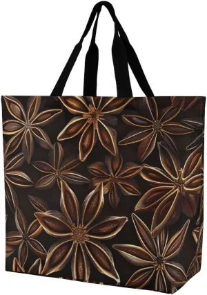 Reusable Grocery Bags Star Anise Pattern Shopping Bag Lightweight Shoulder Bags Large Tote Bag for Travel Work Handbag