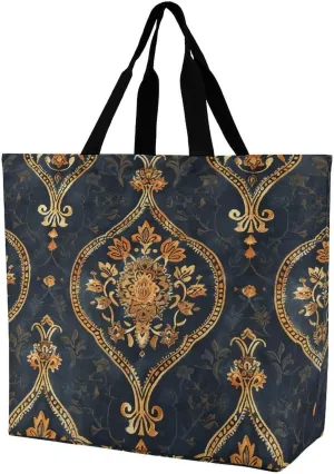 Reusable Grocery Bags With Intricate Flowers Shopping Bag Lightweight Shoulder Bags Large Tote Bag for Travel Work Handbag