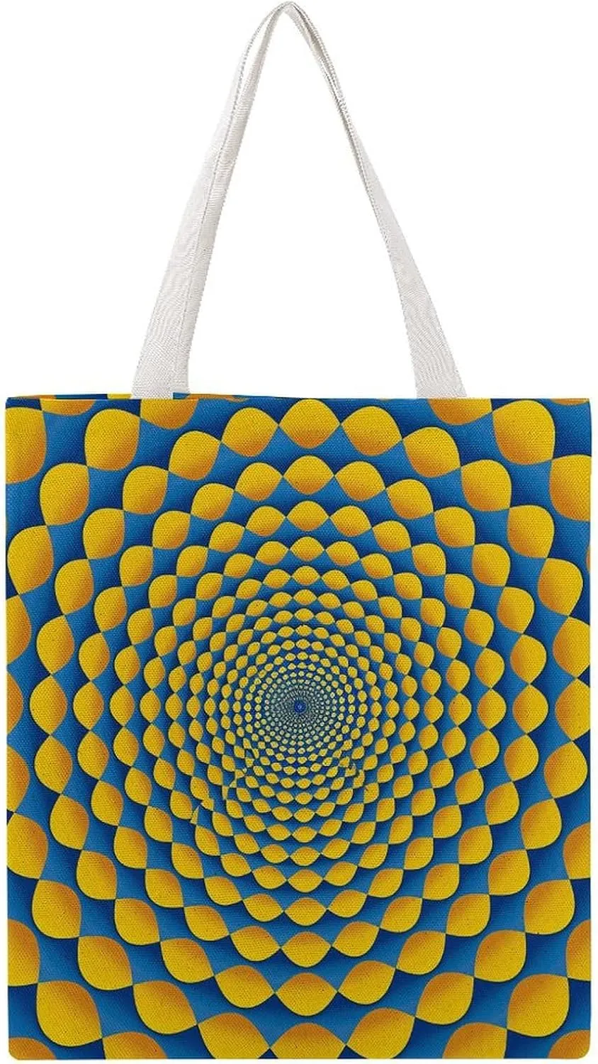 Reusable Grocery Bags Yellow Circle Pattern Shopping Bag Lightweight Shoulder Bags Large Tote Bag for Travel Work Handbag