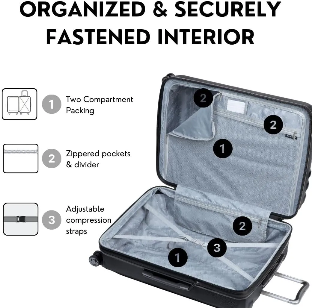 Ricardo Beverly Hills Anderson Hardside Medium Checked Luggage Spacious Expandable Travel Bag with Dual Spinner Wheels, 24-inch, Gunmetal