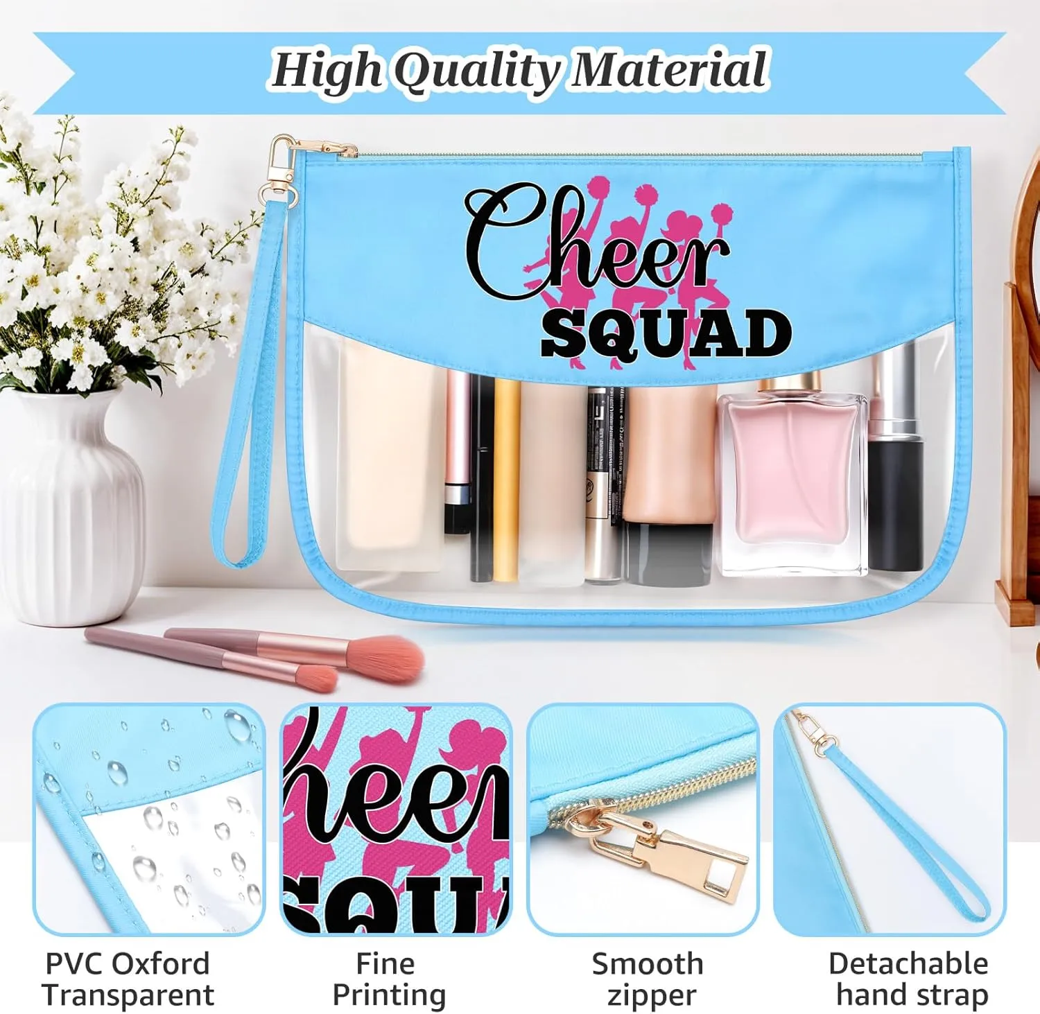 Sazuwu Cheer Gifts for Cheerleaders Blue Makeup Bags with Zipper Cheerleading Gifts for Coaches Cheer Themed Birthday Decorations Cosmetic Travel Bag Organizer Christmas Graduation