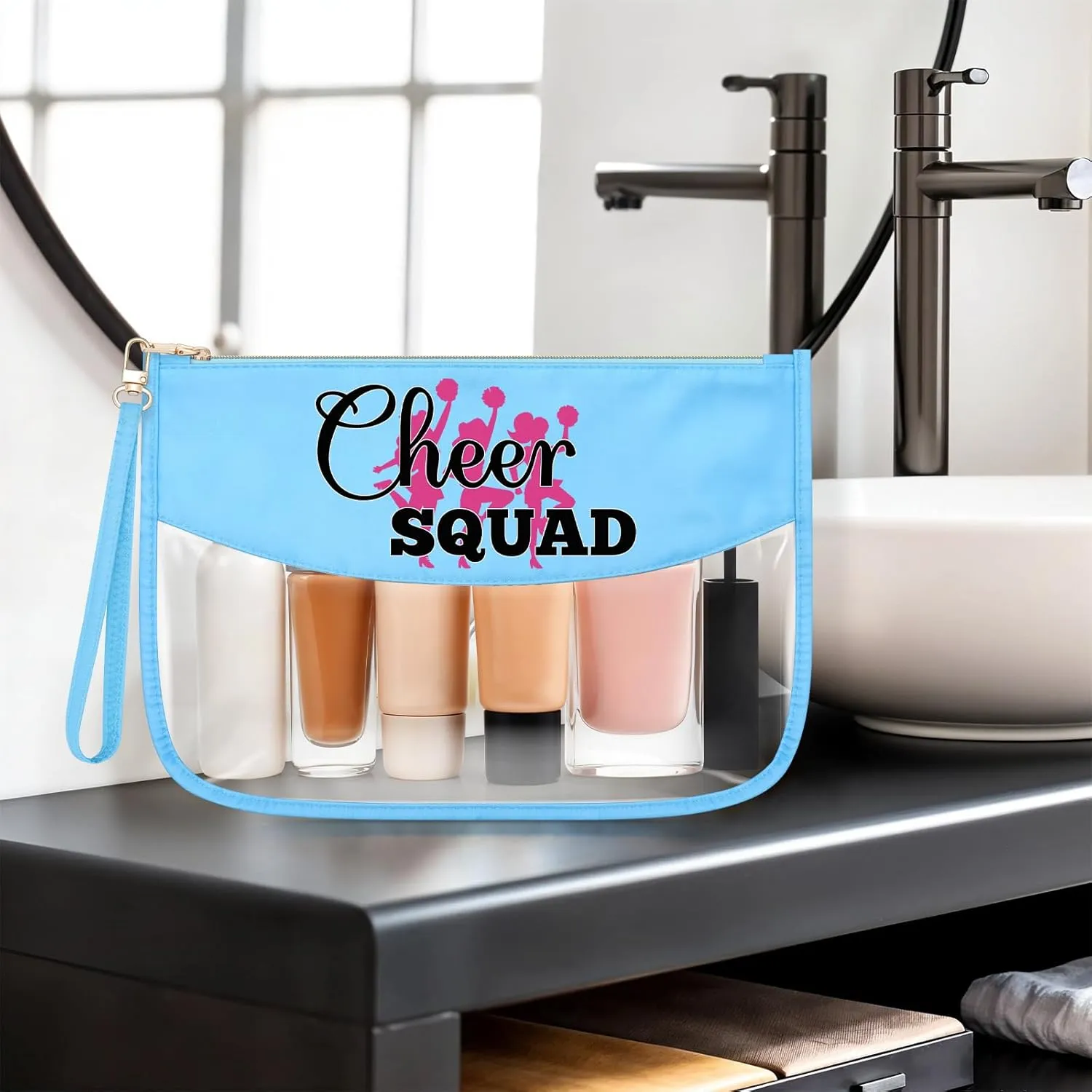 Sazuwu Cheer Gifts for Cheerleaders Blue Makeup Bags with Zipper Cheerleading Gifts for Coaches Cheer Themed Birthday Decorations Cosmetic Travel Bag Organizer Christmas Graduation