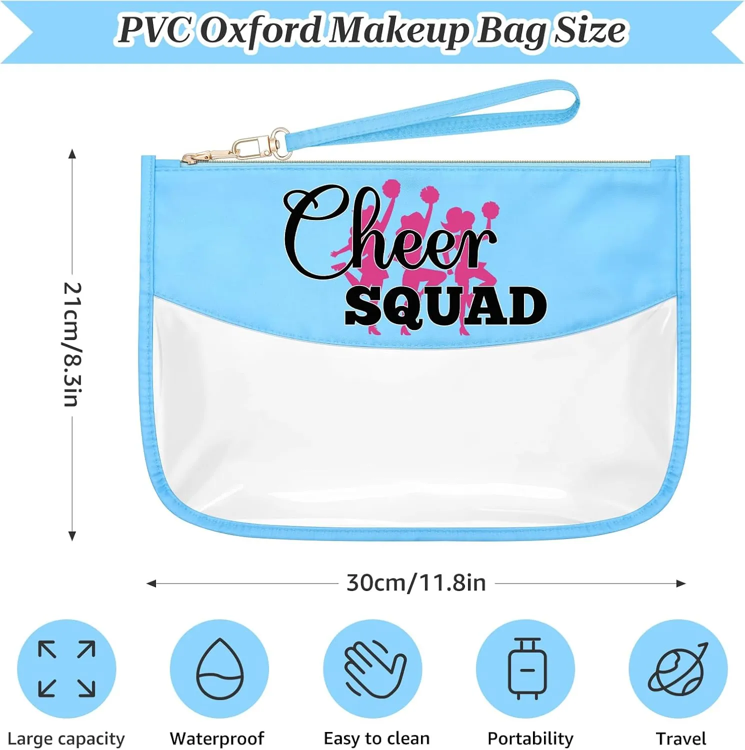 Sazuwu Cheer Gifts for Cheerleaders Blue Makeup Bags with Zipper Cheerleading Gifts for Coaches Cheer Themed Birthday Decorations Cosmetic Travel Bag Organizer Christmas Graduation