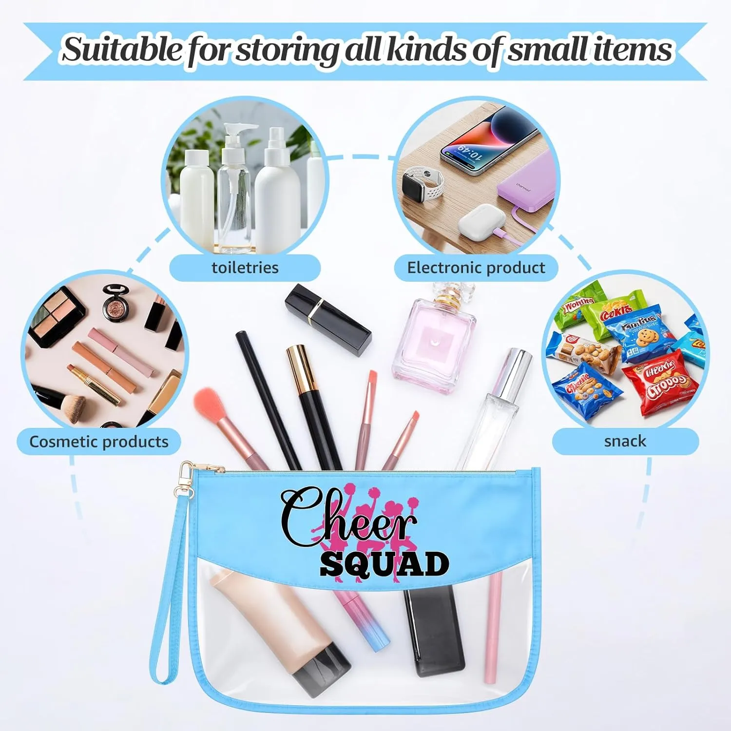 Sazuwu Cheer Gifts for Cheerleaders Blue Makeup Bags with Zipper Cheerleading Gifts for Coaches Cheer Themed Birthday Decorations Cosmetic Travel Bag Organizer Christmas Graduation