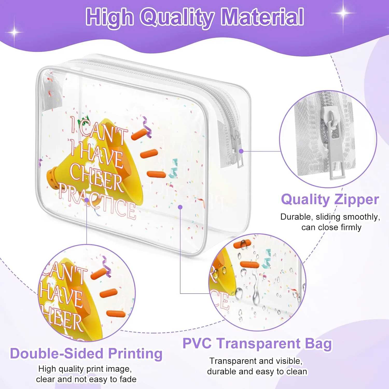 Sazuwu Cheer Gifts for Cheerleaders Clear Makeup Bag Organizer Travel Cheerleading Team Mom Appreciation Gifts Cheerleader Thank You Gift Cosmetic Bag Cheer Themed Birthday Gift for Girls