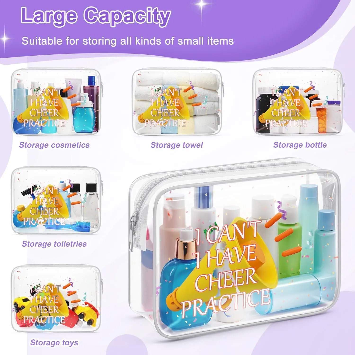 Sazuwu Cheer Gifts for Cheerleaders Clear Makeup Bag Organizer Travel Cheerleading Team Mom Appreciation Gifts Cheerleader Thank You Gift Cosmetic Bag Cheer Themed Birthday Gift for Girls