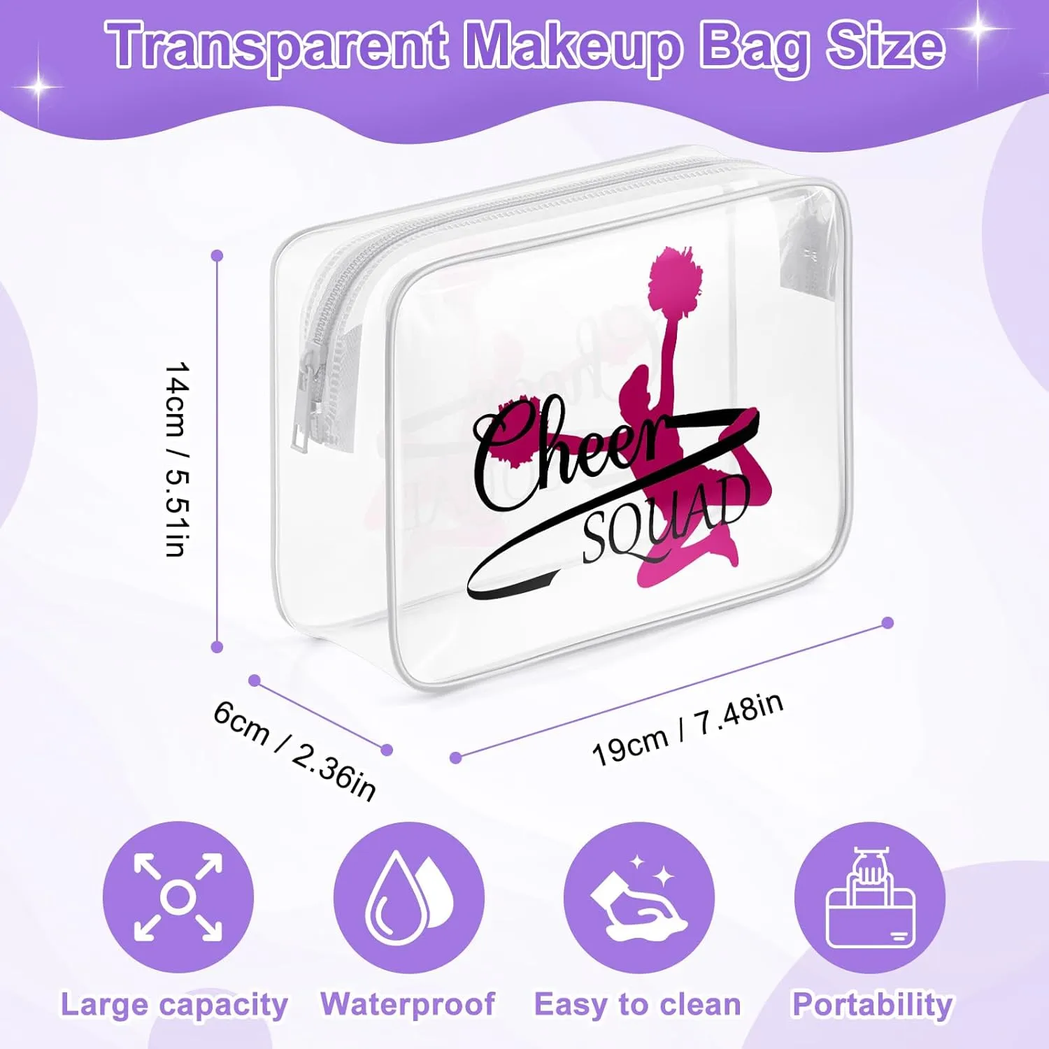 Sazuwu Cheer Gifts for Girls Clear Makeup Bags with Zipper Cheerleader Gifts for Team Cheer Coach Appreciation Gift Cosmetic Travel Bag Organizer Cheerleading Teammates Gift Birthday Christmas Gift
