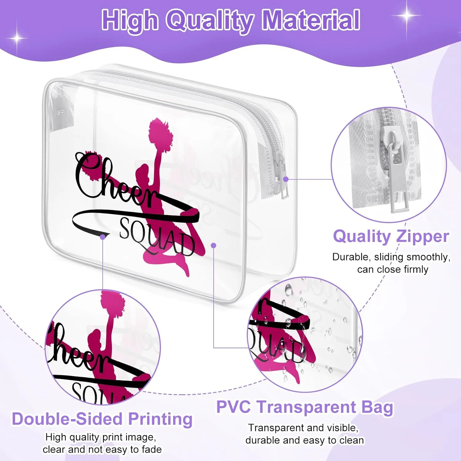 Sazuwu Cheer Gifts for Girls Clear Makeup Bags with Zipper Cheerleader Gifts for Team Cheer Coach Appreciation Gift Cosmetic Travel Bag Organizer Cheerleading Teammates Gift Birthday Christmas Gift