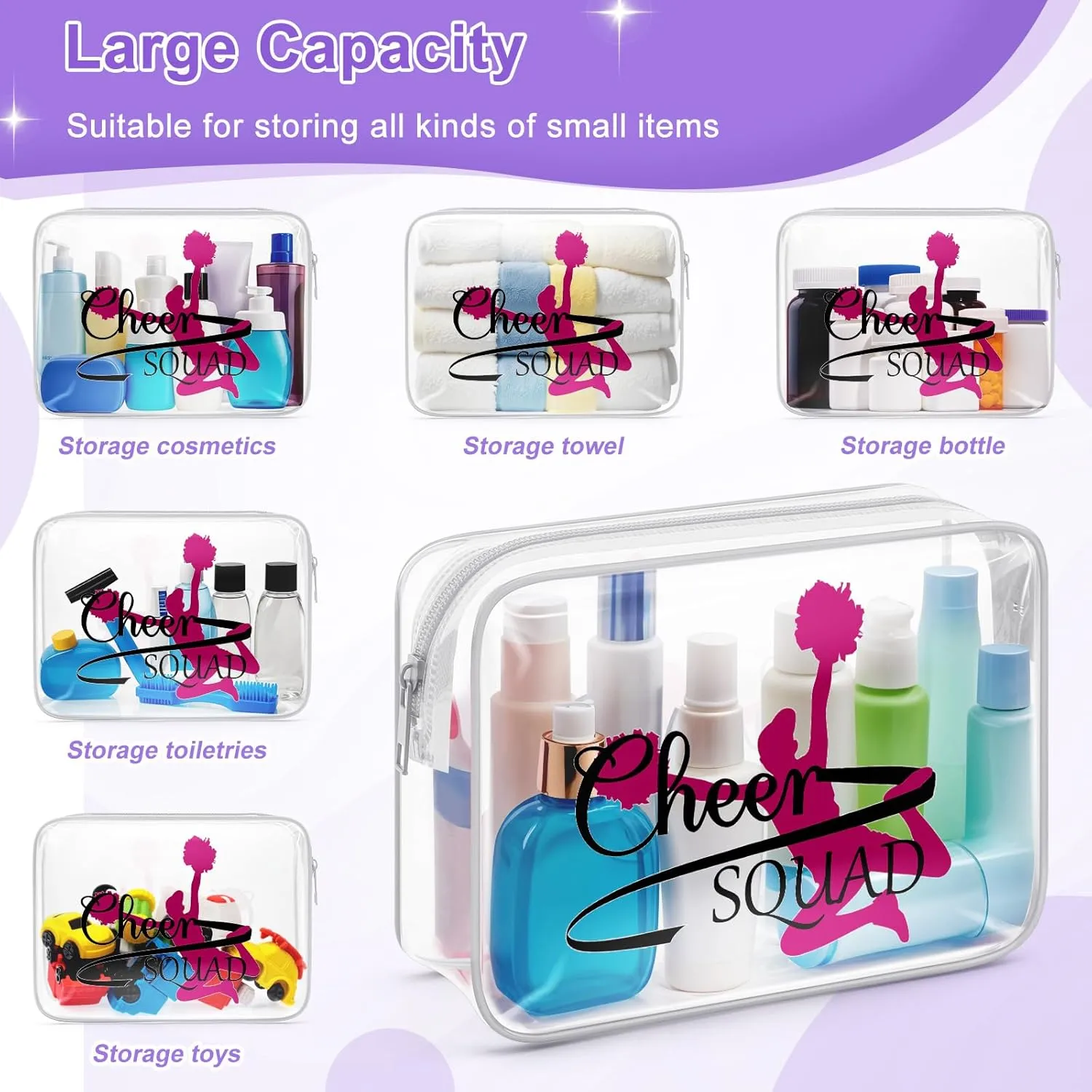 Sazuwu Cheer Gifts for Girls Clear Makeup Bags with Zipper Cheerleader Gifts for Team Cheer Coach Appreciation Gift Cosmetic Travel Bag Organizer Cheerleading Teammates Gift Birthday Christmas Gift