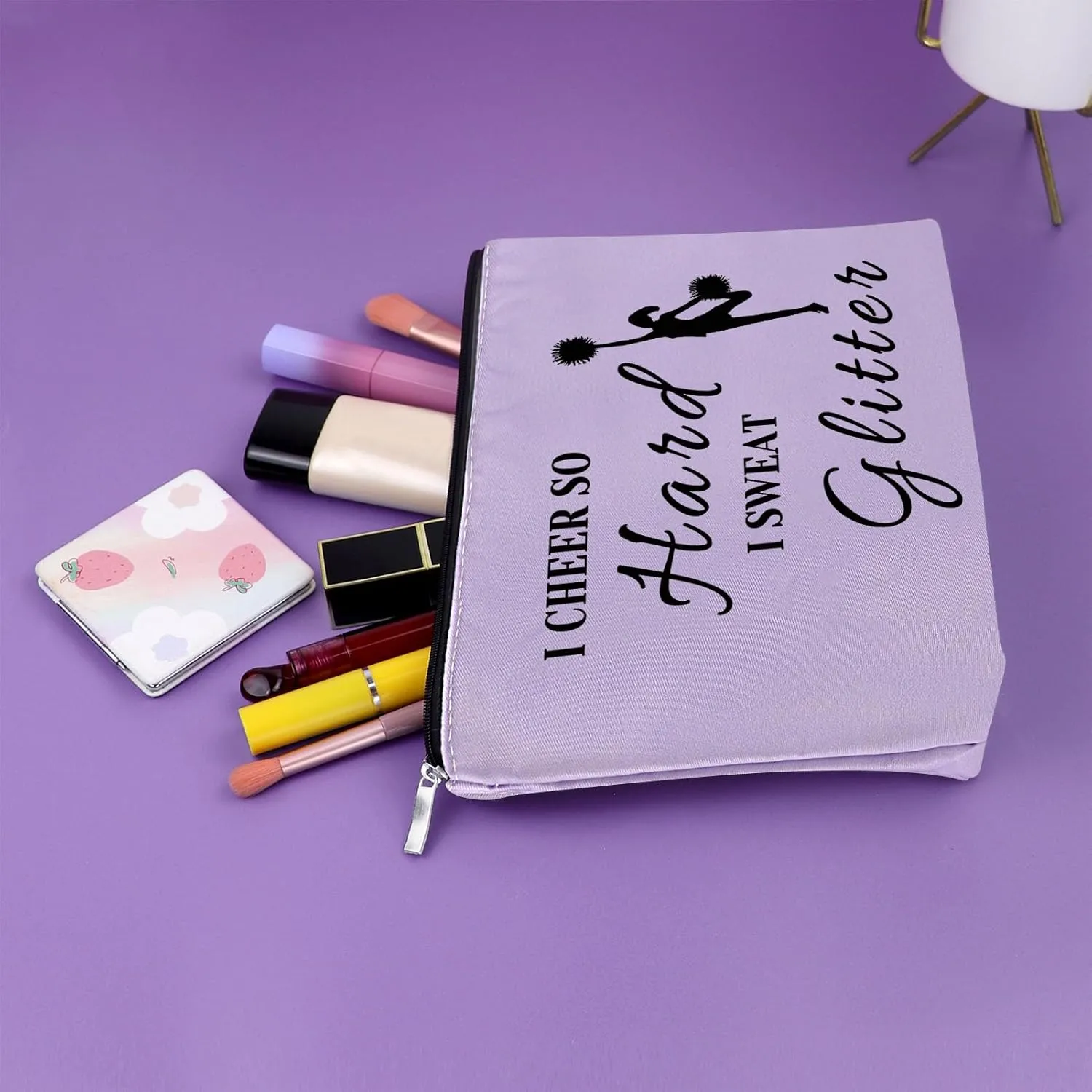 Sazuwu Cheer Gifts - Purple Makeup Bag for Cheerleaders & Coaches - Inspirational Cheer Gifts for Birthday & Christmas