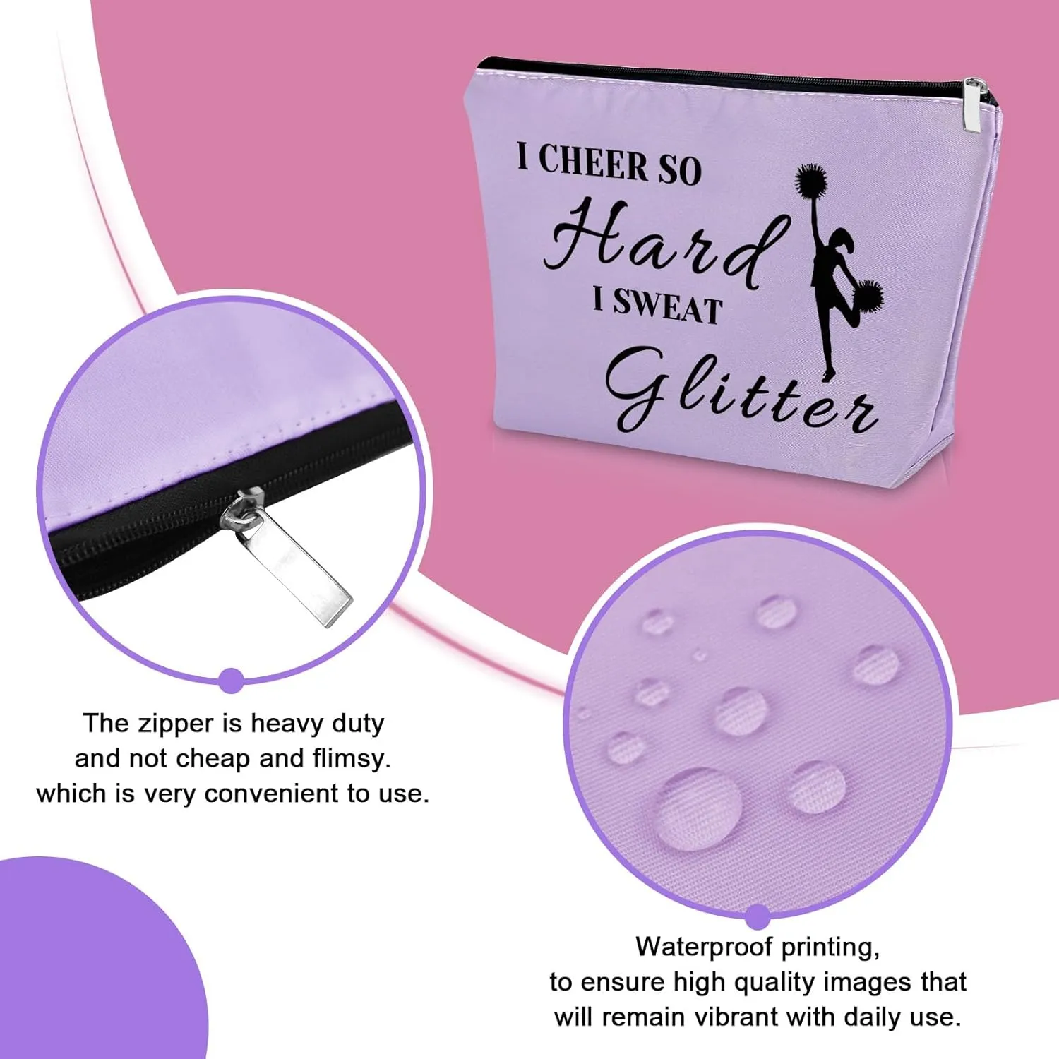 Sazuwu Cheer Gifts - Purple Makeup Bag for Cheerleaders & Coaches - Inspirational Cheer Gifts for Birthday & Christmas