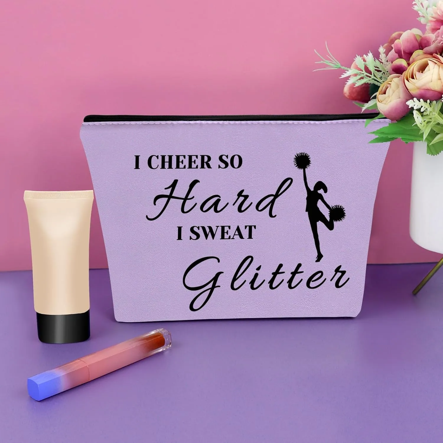 Sazuwu Cheer Gifts - Purple Makeup Bag for Cheerleaders & Coaches - Inspirational Cheer Gifts for Birthday & Christmas