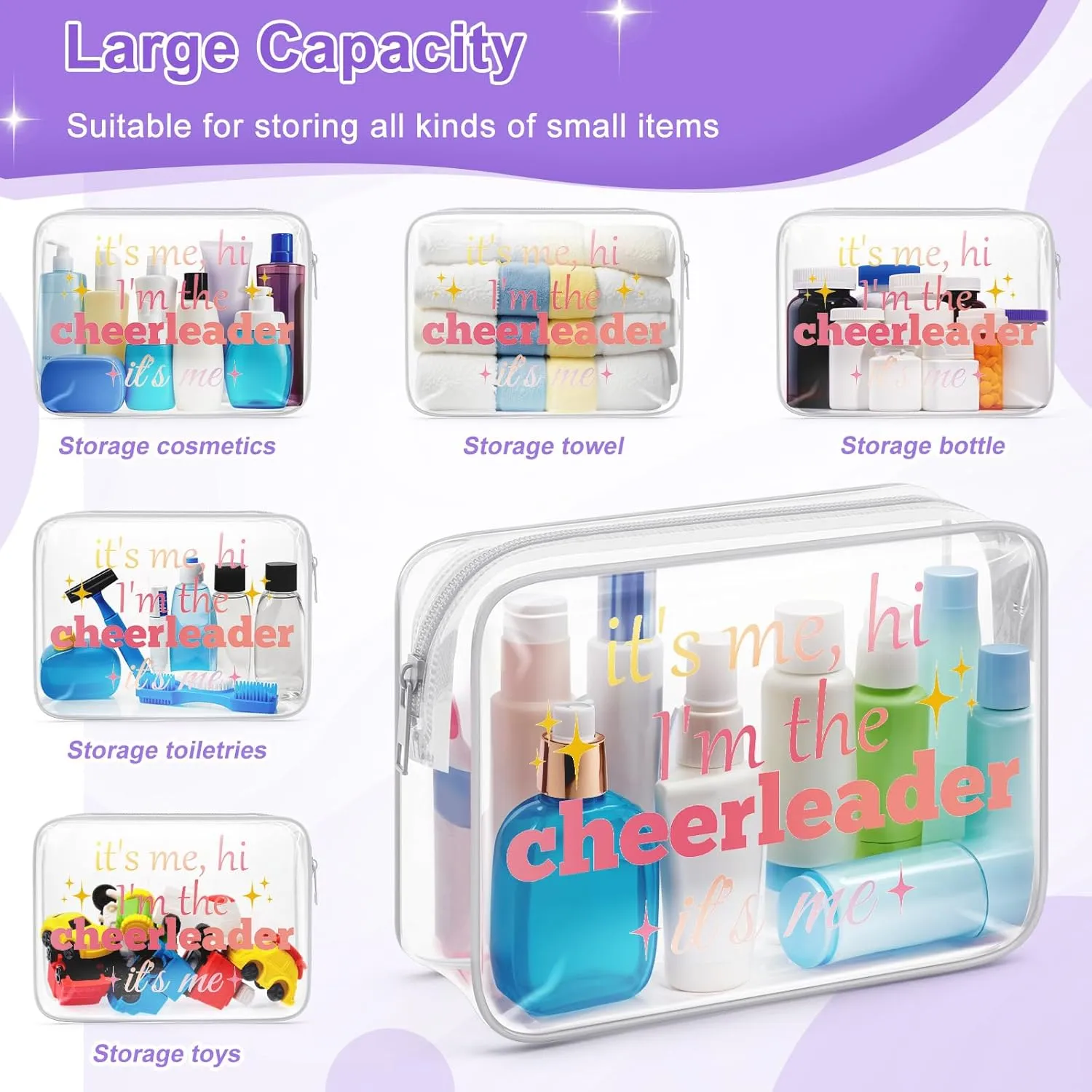 Sazuwu Cheerleader Gifts for Girls Clear Makeup Bag Organizer Travel Cheerleading Gifts for Team Cheerleader Thank You Gift Cosmetic Bag Cheer Gifts for Cheerleaders Teammate Appreciation Gifts