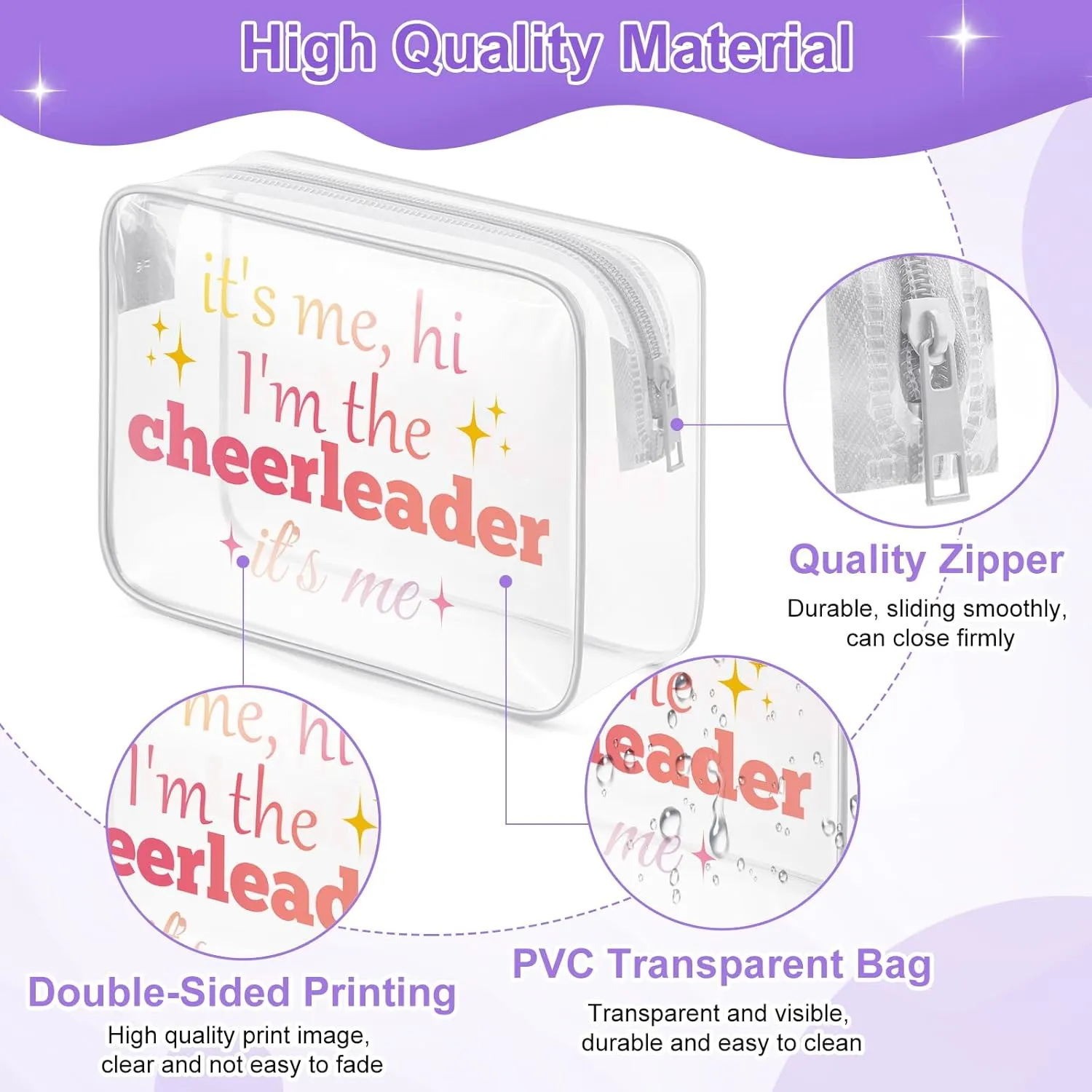 Sazuwu Cheerleader Gifts for Girls Clear Makeup Bag Organizer Travel Cheerleading Gifts for Team Cheerleader Thank You Gift Cosmetic Bag Cheer Gifts for Cheerleaders Teammate Appreciation Gifts
